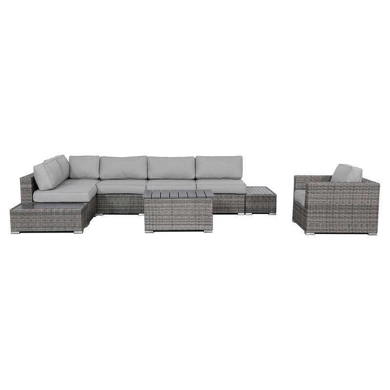 Living Source International 9-Piece Wicker Sectional Set plus Cushions - Gray