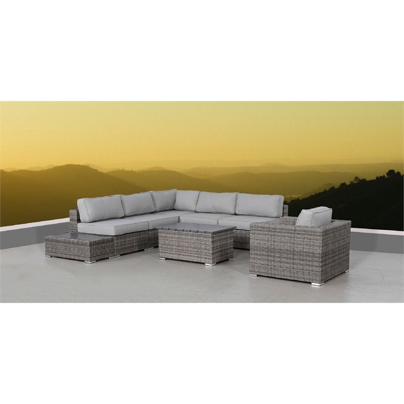 Living Source International 9-Piece Wicker Sectional Set with Cushions in Gray