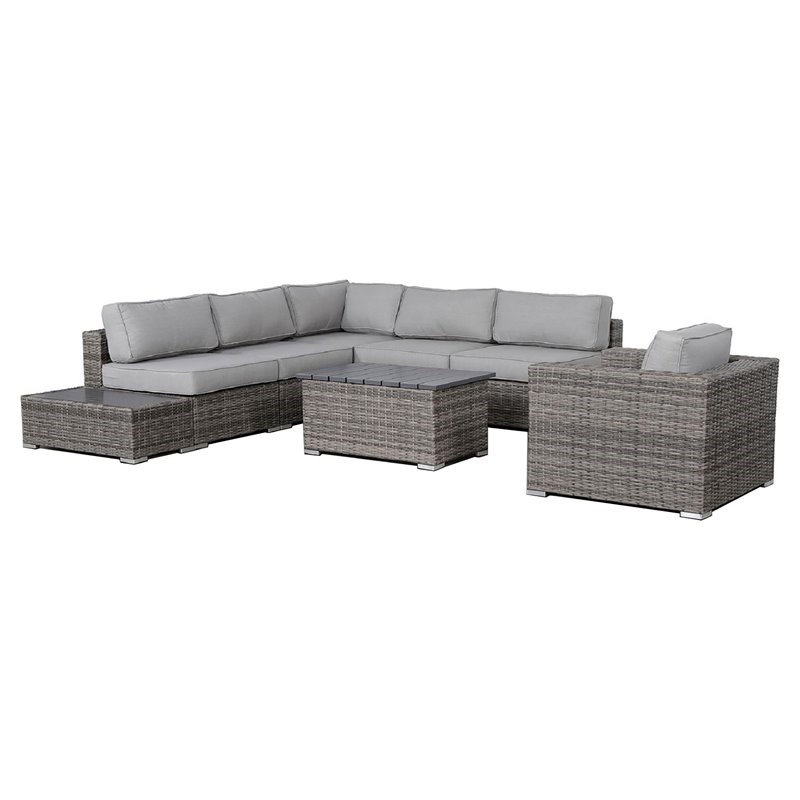 Living Source International 9-Piece Wicker Sectional Set with Cushions in Gray