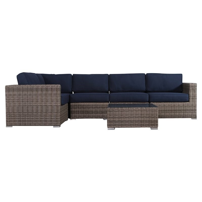 Living Source International 6-Piece Wicker Sectional Set in Gray/Navy Blue