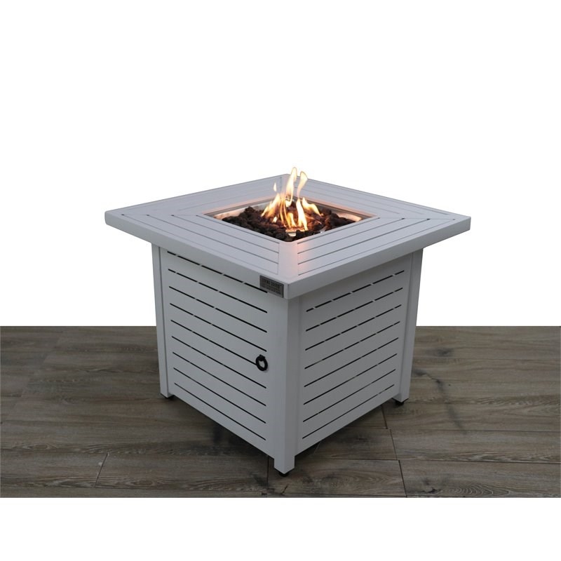 Living Source International Modern Metal Outdoor Fire Pit Table in White