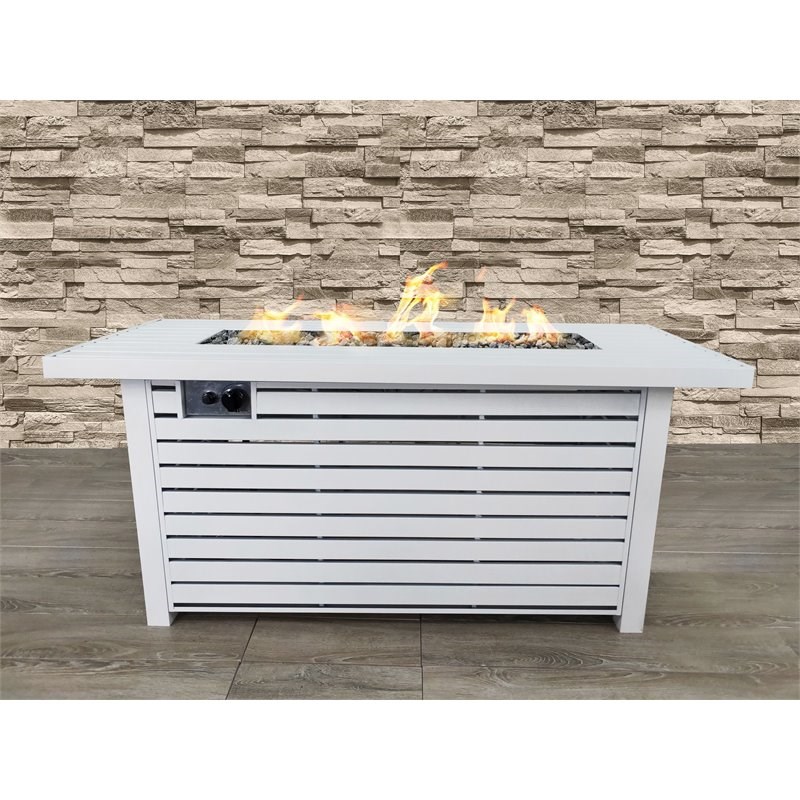 Living Source International Metal Propane/Natural Gas Fire Pit Table in White