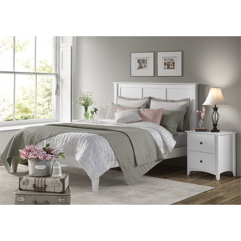 Camaflexi Shaker Style Solid Wood Queen Panel Platform Bed in White