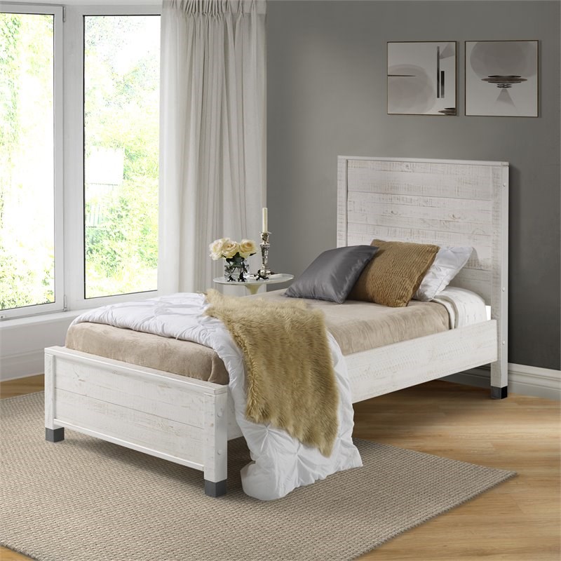 Camaflexi Baja Solid Wood Twin Platform Bed in Shabby White