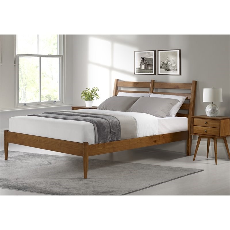 Camaflexi MidCentury Solid Wood Slat Queen Bed in Castanho Brown Homesquare