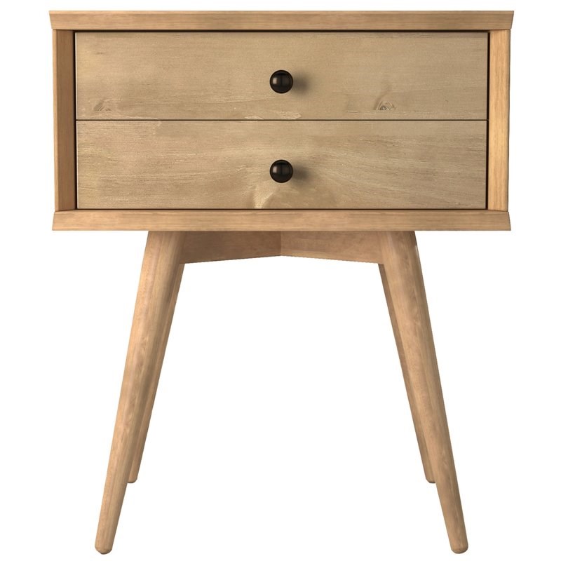 Camaflexi Mid-Century Solid Wood 2-Drawer Nightstand in Scandinavian Oak