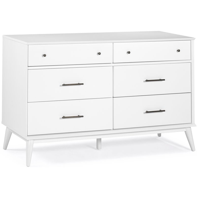 Camaflexi Mid-Century Solid Wood 6-Drawer Bedroom Dresser in White