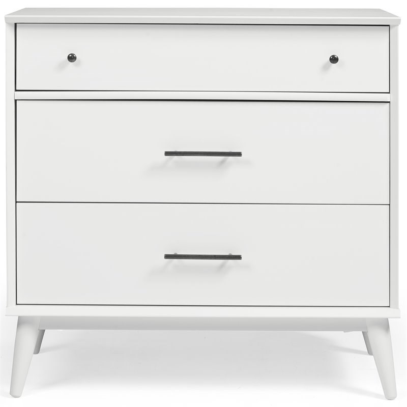 Camaflexi Mid-Century Solid Wood 3-Drawer Bedroom Dresser in White