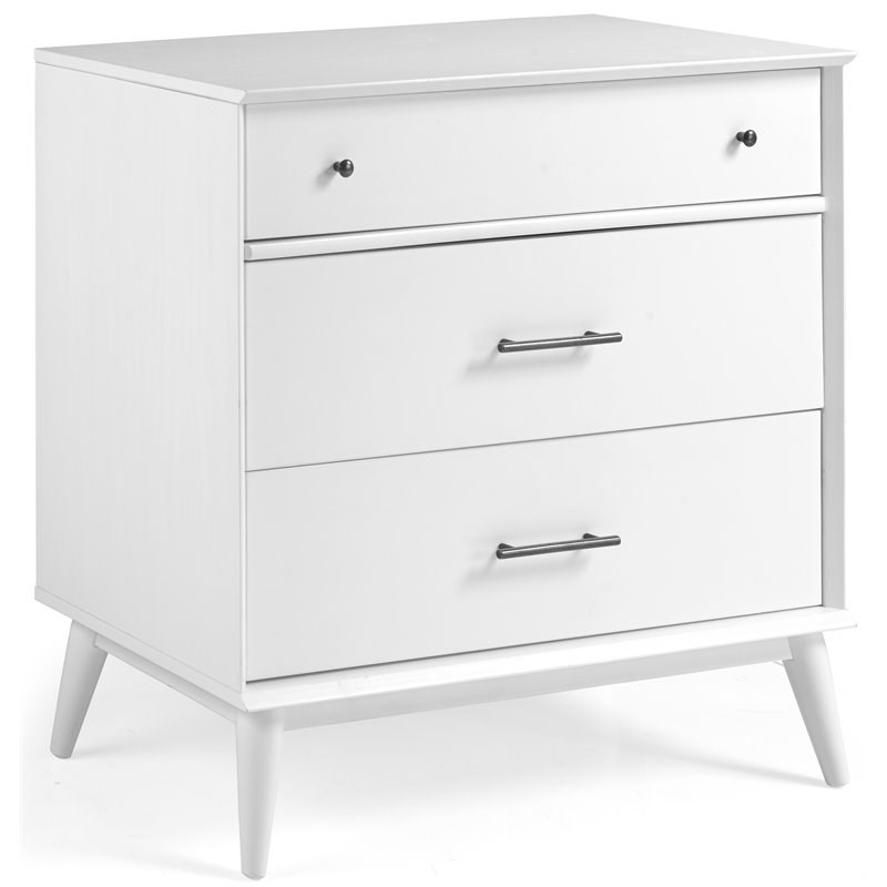 Camaflexi Mid-Century Solid Wood 3-Drawer Bedroom Dresser in White
