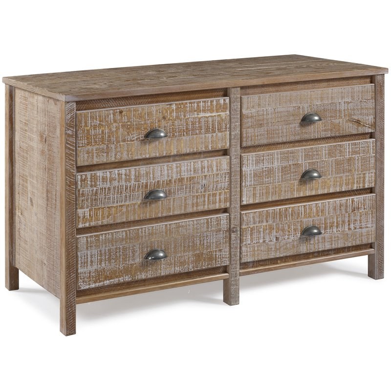 Camaflexi Baja Solid Wood 6-Drawer Bedroom Dresser in Barnwood