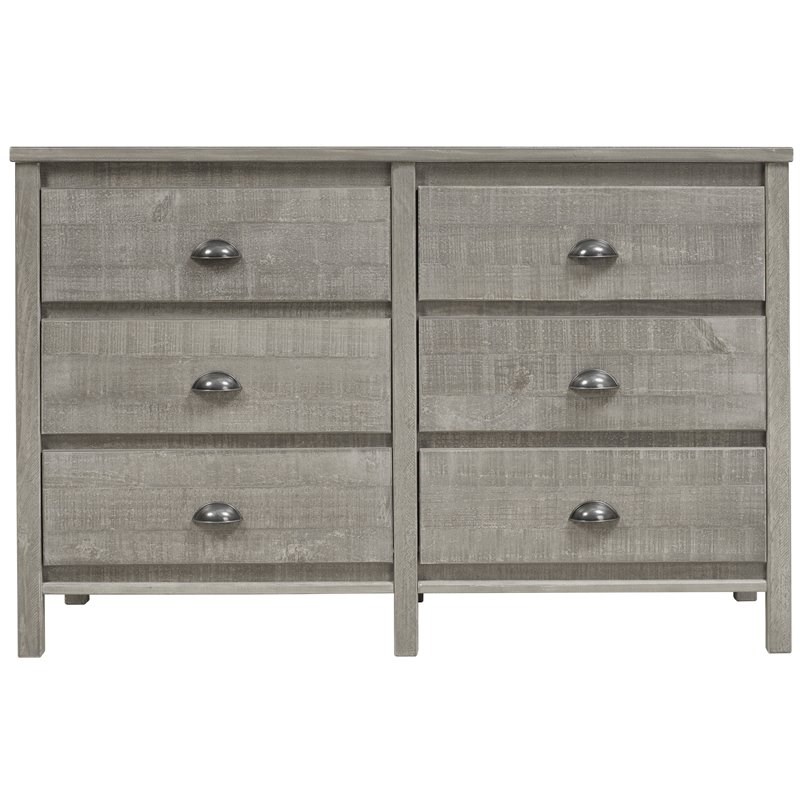 Camaflexi Baja Solid Wood 6-Drawer Bedroom Dresser in Driftwood Gray