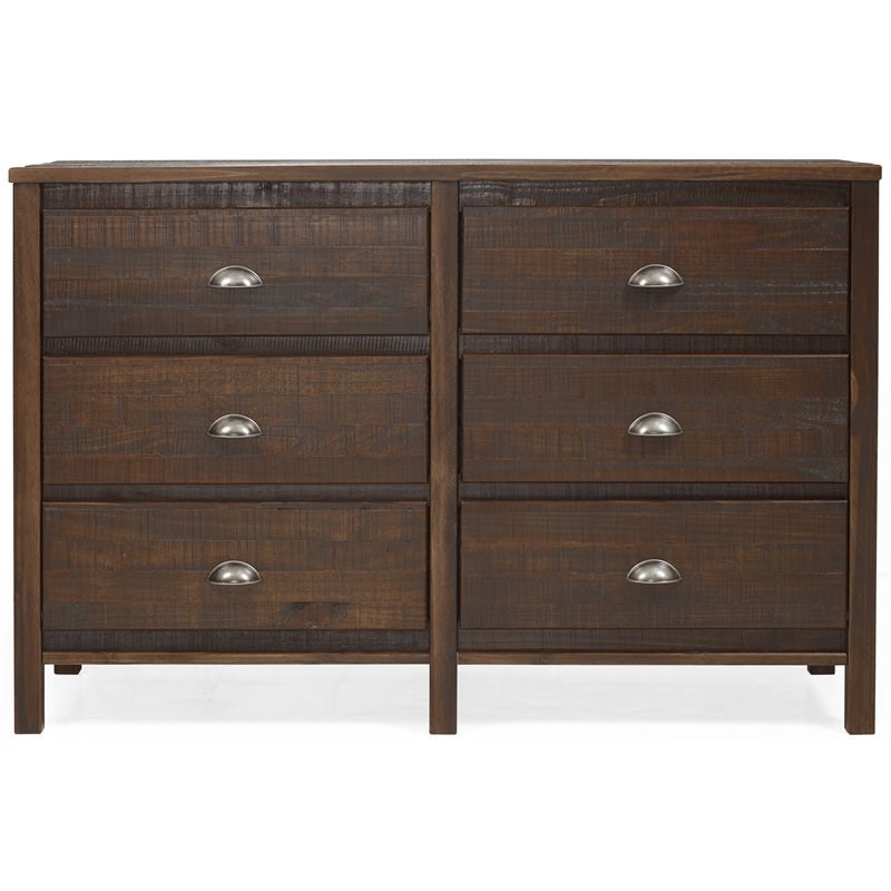 Camaflexi Baja Solid Wood 6-Drawer Bedroom Dresser in Walnut