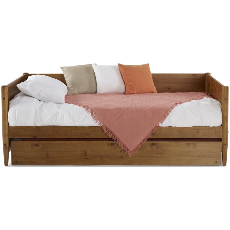 Camaflexi Mid-Century Solid Wood Twin Daybed and Trundle Set in Castanho Brown