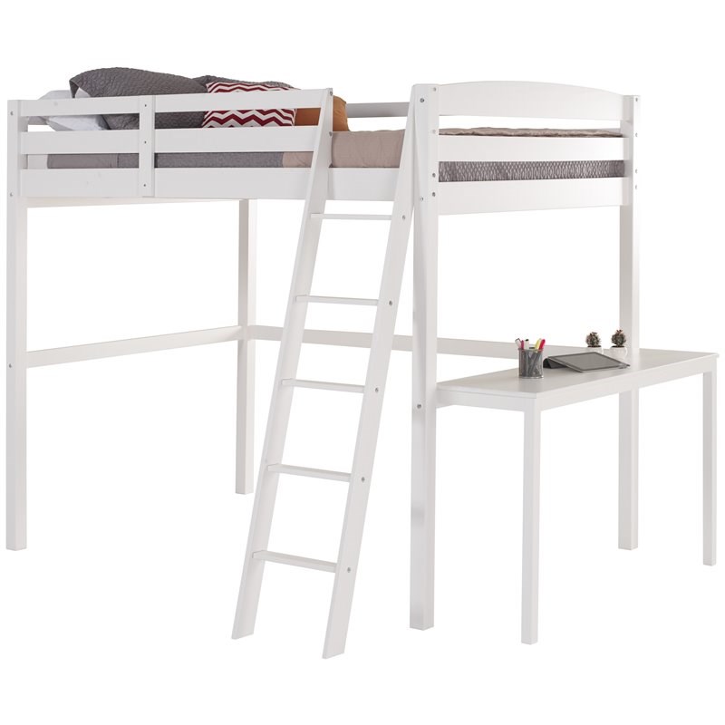 Camaflexi Tribeca Solid Pine Wood High Loft Bed Full with Desk in White