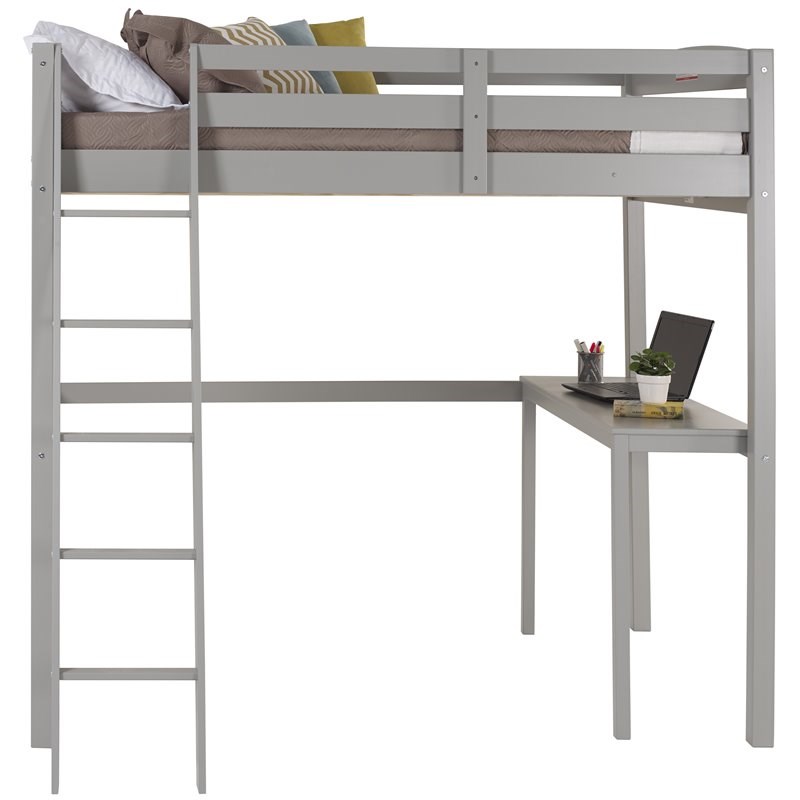 Camaflexi Tribeca Solid Pine Wood High Loft Bed Twin with Desk in Gray