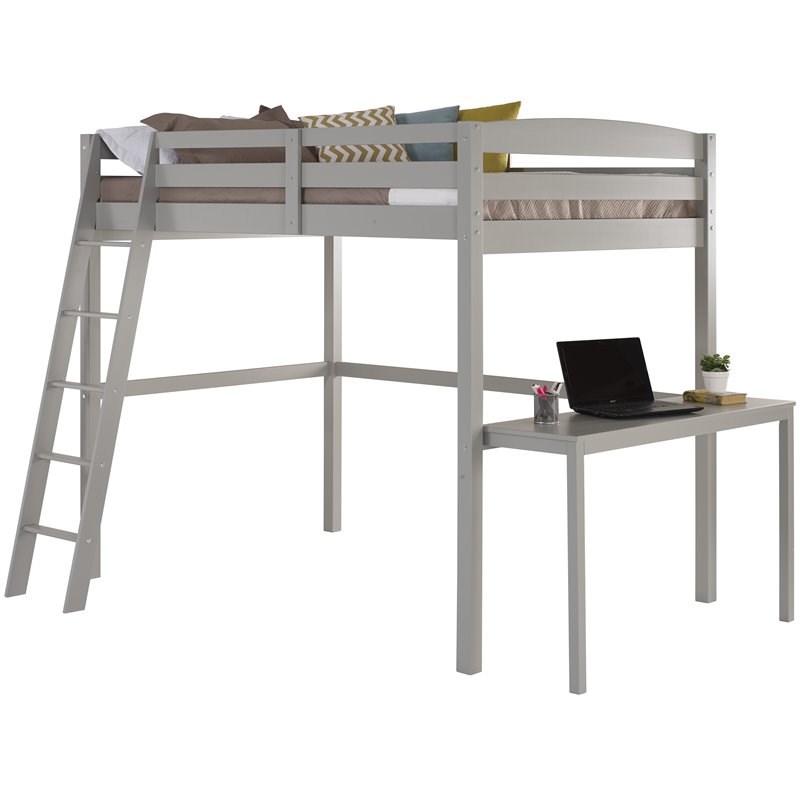 Camaflexi Tribeca Solid Pine Wood High Loft Bed Twin with Desk in Gray