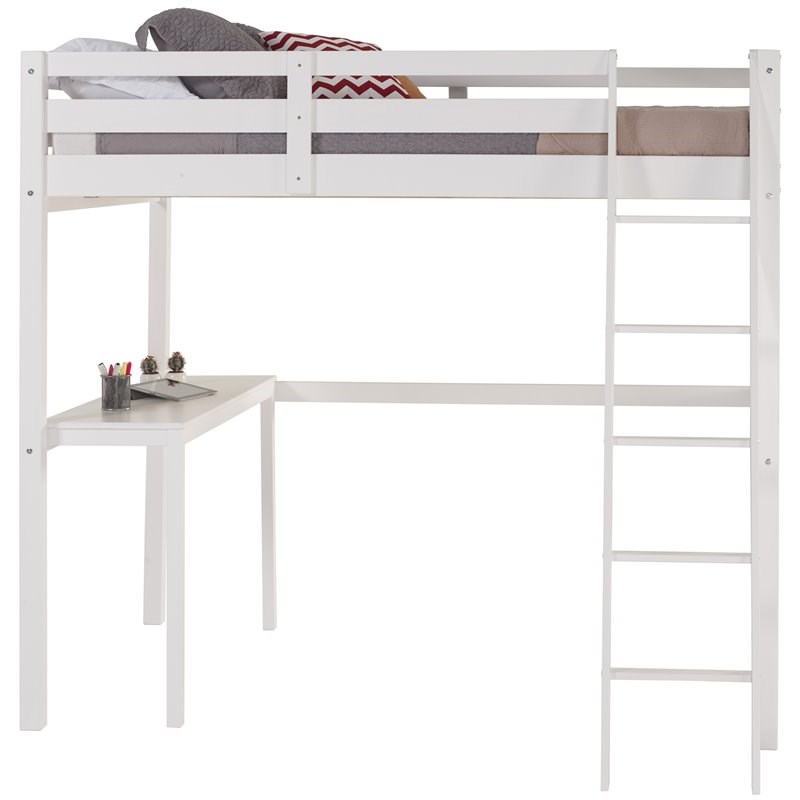 Camaflexi Tribeca Solid Pine Wood High Loft Bed Twin with Desk in White