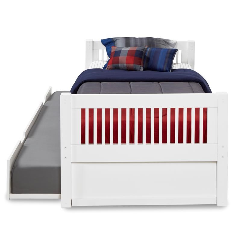 Camaflexi Twin Size Platform Bed with Twin Trundle - Mission Headboard - White