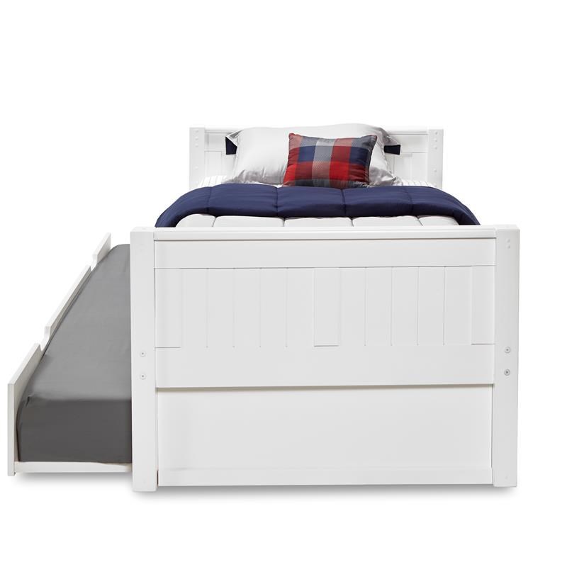 Camaflexi Twin Size Platform Bed with Twin Trundle - Panel Headboard - White