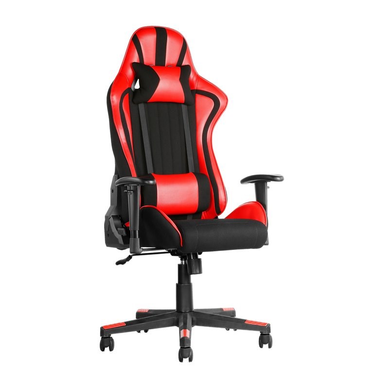 JJS PU Faux Leather Gaming Computer Chair with Removable Headrest in Red