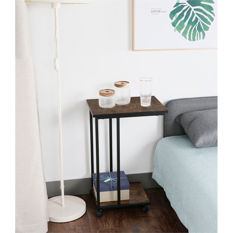JJS Modern Wood & Metal End C Table for Small Spaces in Rustic Brown