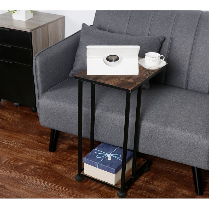 JJS Modern Wood & Metal End C Table for Small Spaces in Rustic Brown