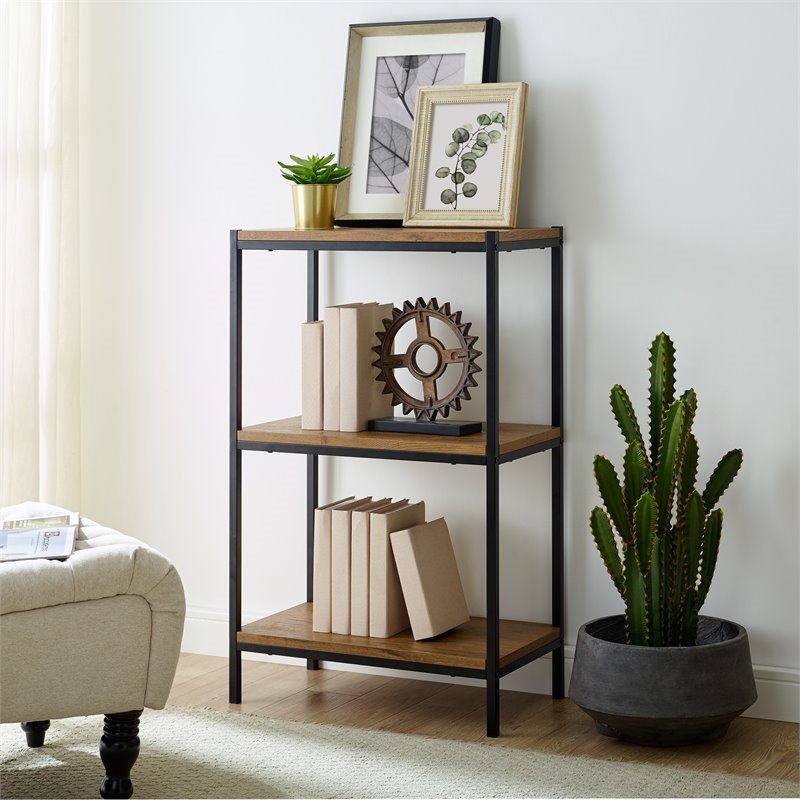 Caffoz 3-Tier Transitional Wood Bookshelf with Open Shelves in Oak Brown