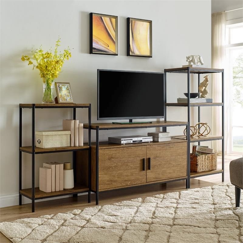 Caffoz 4-Tier Transitional Wood Bookshelf with Open Shelves in Oak Brown