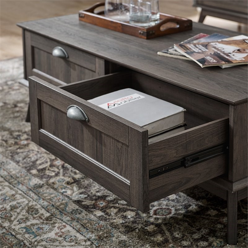 Caffoz Newport Series Wood Center Coffee Table with 2 Drawers in Smoke Oak