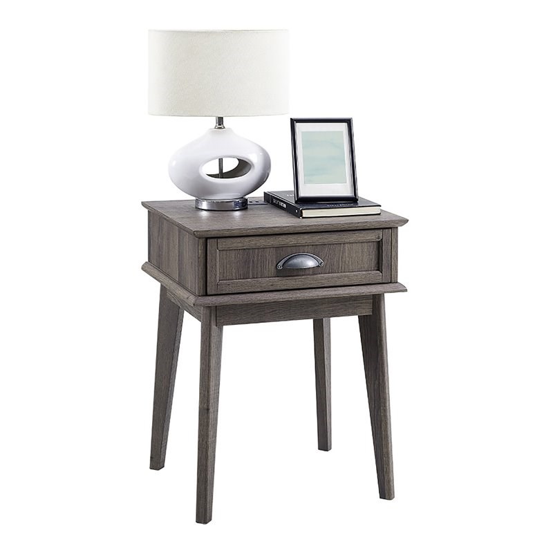 Caffoz Newport Series Wood End Table with Storage Drawer in Smoke Oak