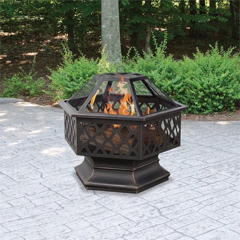 Uniflame Wood Burning Steel Lattice Design Patio Fire Pit in Oil Rubbed Bronze