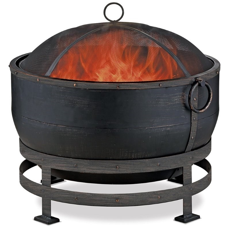 Uniflame Wood Burning Steel Kettle Design Patio Fire Pit in Black