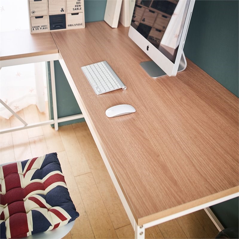 Klair Living Olympus Contemporary Wood and Metal Corner Desk in Oak