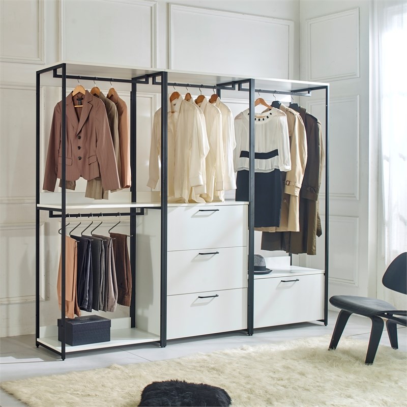 Fiona White Freestanding Walk in Wood Closet System with Metal Frame ...