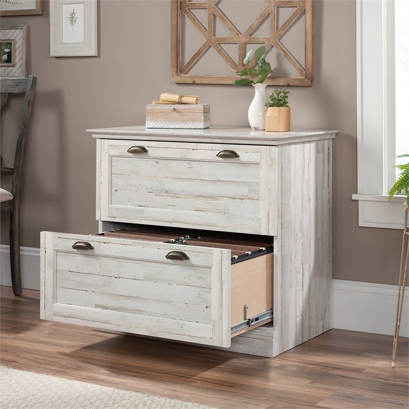 Urbanpro Mid-Century Engineered Wood Lateral File Cabinet in White Plank Finish