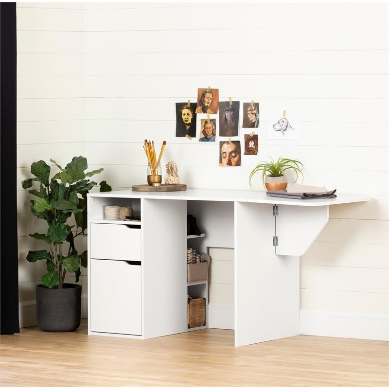 UrbanPro Mid-Century Expandable Wood Craft Table in Pure White