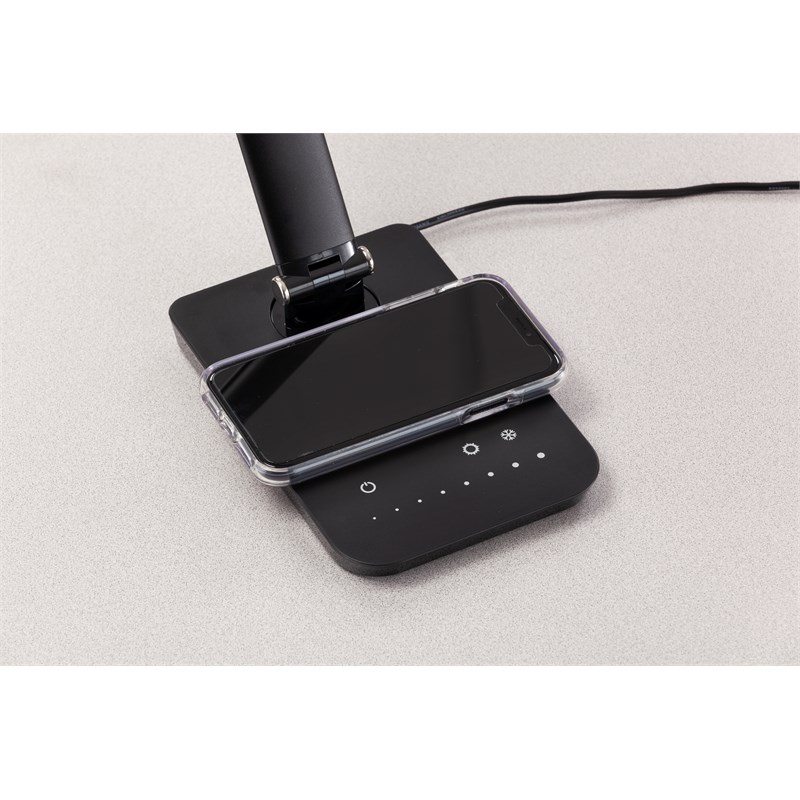 UrbanPro Modern LED Lamp with Wireless Charging Pad & USB Port in Black