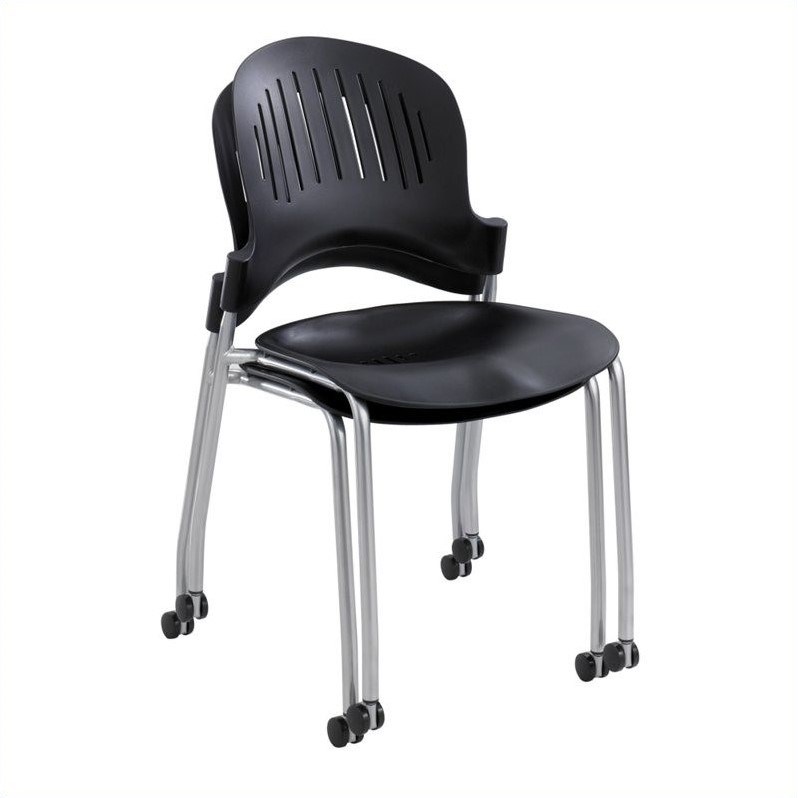 UrbanPro Transitional Plastic Stack Stacking Chair in Black (Set of 2)