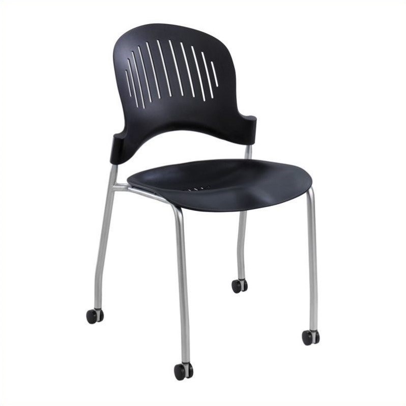 UrbanPro Transitional Plastic Stack Stacking Chair in Black (Set of 2)