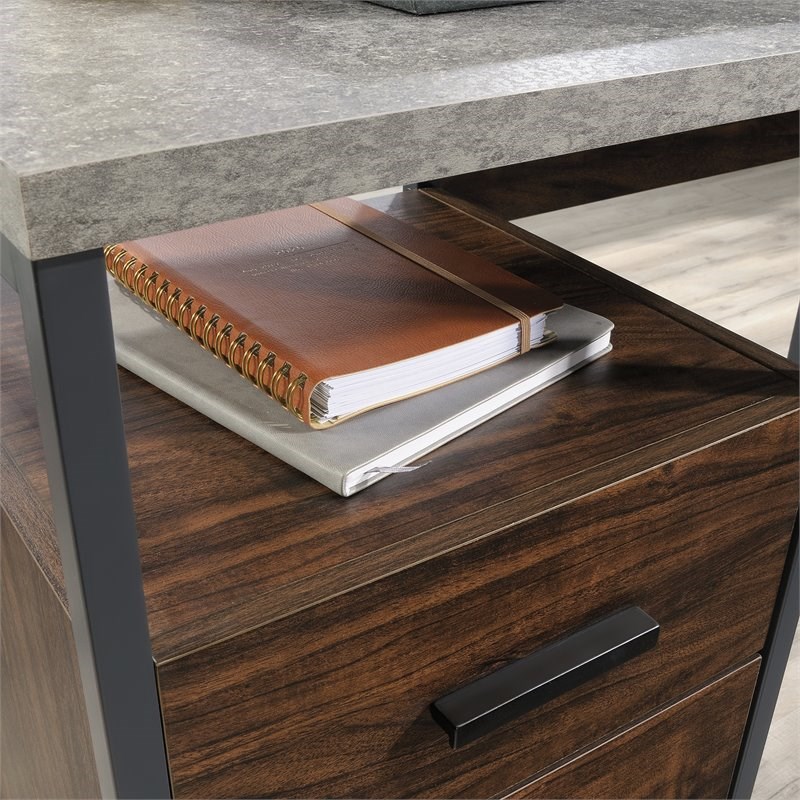 UrbanPro Engineered Wood and Metal L-Shaped Desk in Rich Walnut