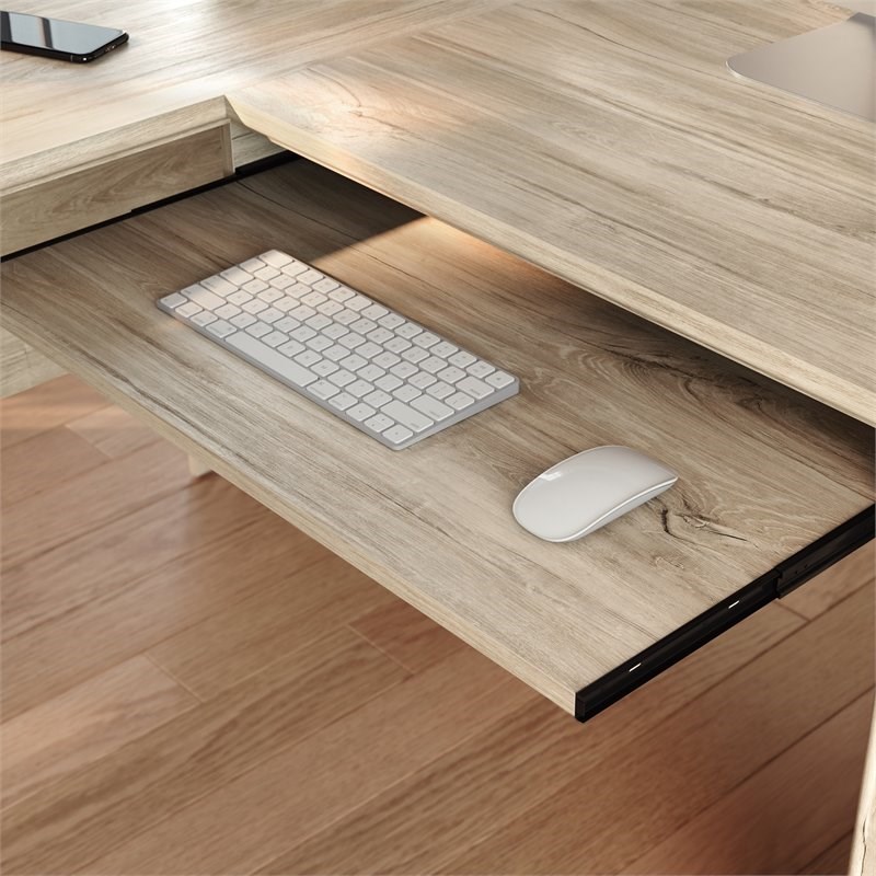 UrbanPro Traditional Engineered Wood L-Shaped Desk in Chalk Oak