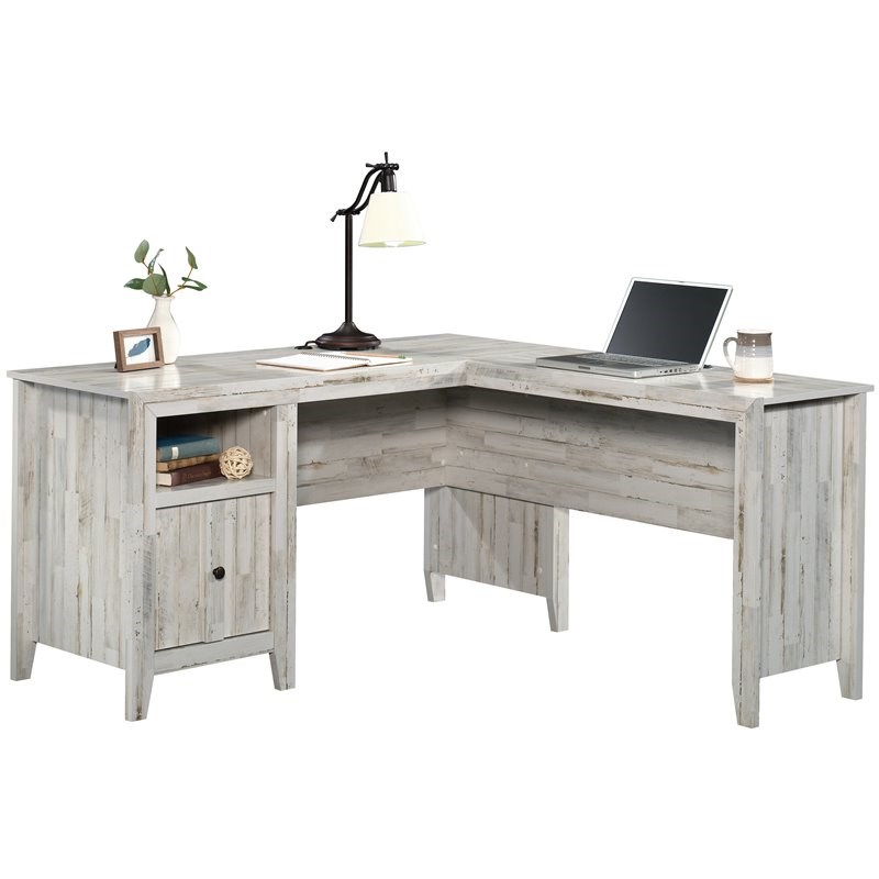 UrbanPro Traditional L-Desk in Engineered Wood in White Plank