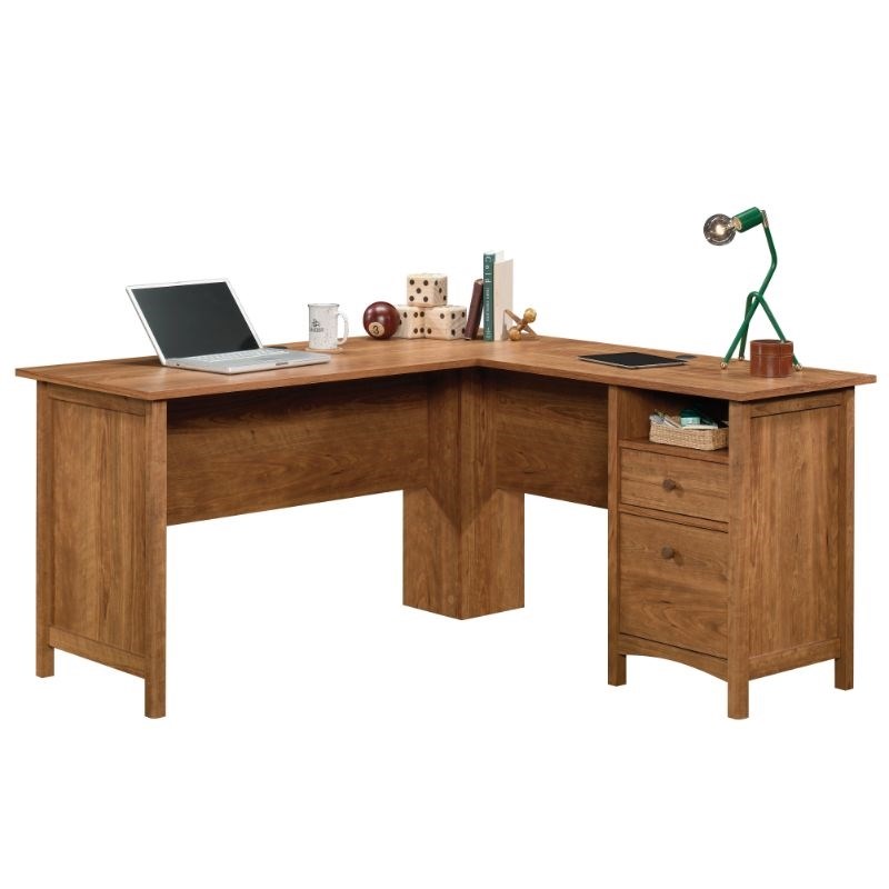 UrbanPro Traditional Engineered wood L-Desk in Prairie Cherry Finish