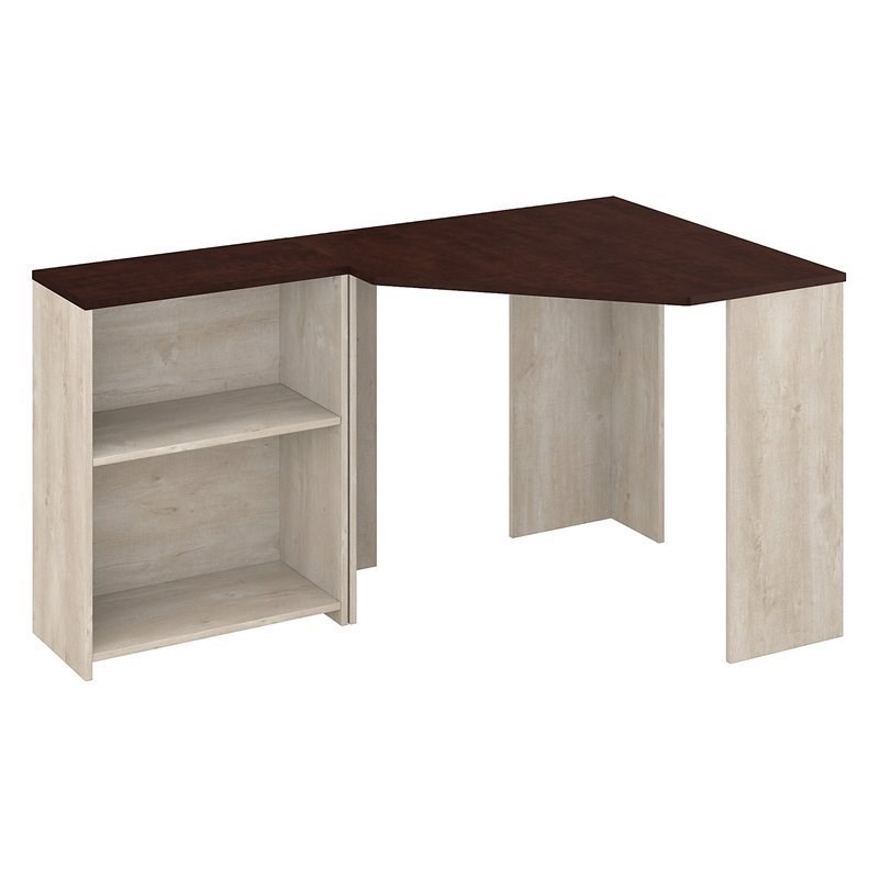 UrbanPro Contemporary Corner Desk with Bookcase in Washed Gray & Madison Cherry