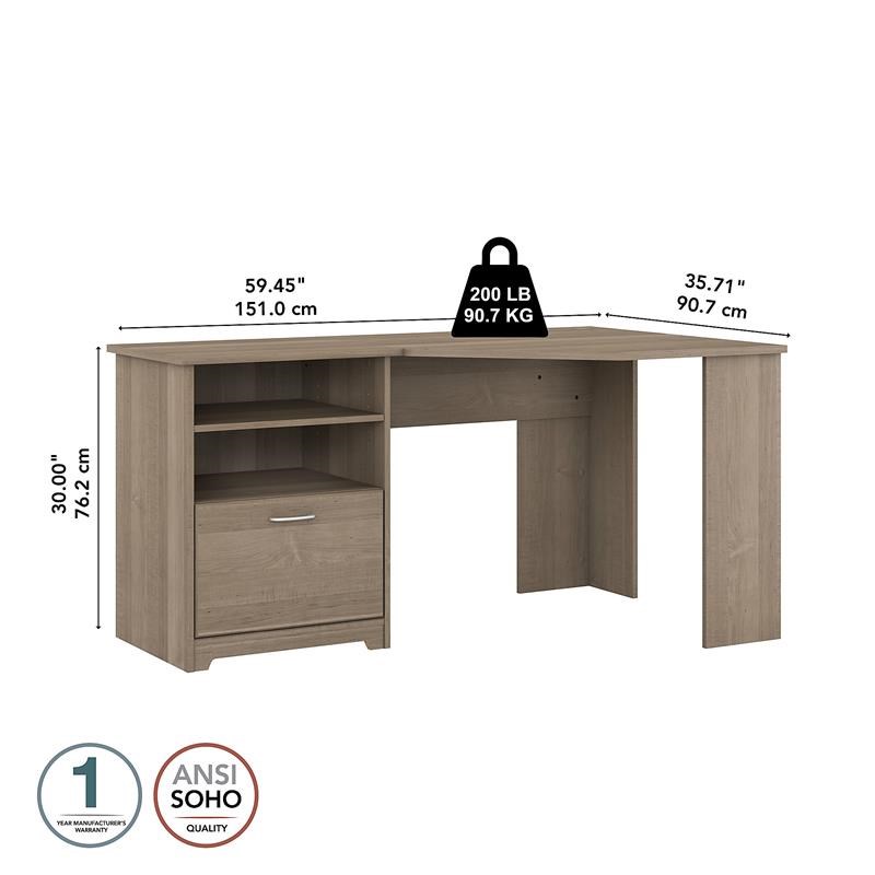 UrbanPro Transitional 60W Corner Desk with Storage in Ash Gray