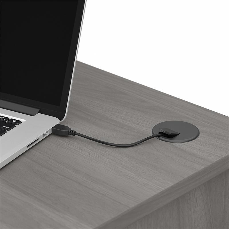 UrbanPro Transitional 60W Corner Desk with Hutch in Modern Gray