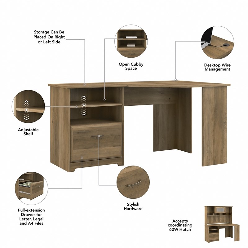 UrbanPro Transitional 60W Corner Desk with Hutch in Reclaimed Pine