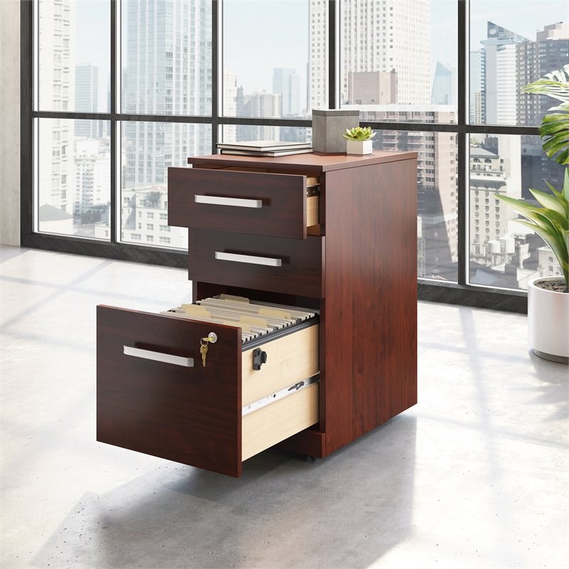UrbanPro Engineered Wood 3-Drawers Mobile File Cabinet (Assembled) Cherry