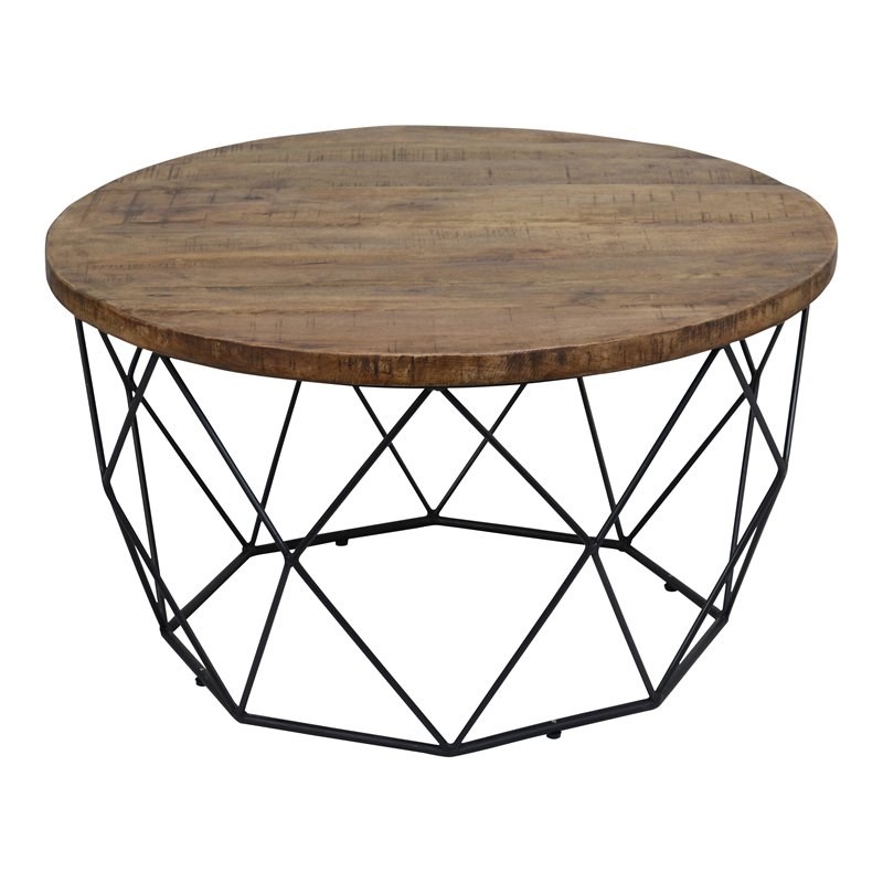 Kosas Home Chester Round Wood and Iron Coffee Table in Chestnut Brown/Black