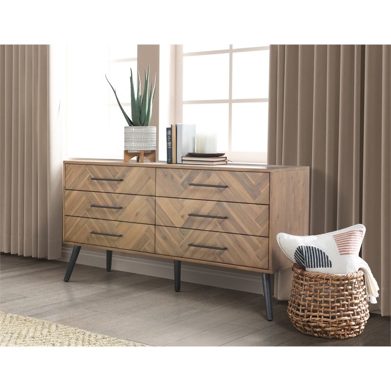 Kosas Home Soren 6drawer MidCentury Acacia Wood Dresser in Multi Natural Homesquare